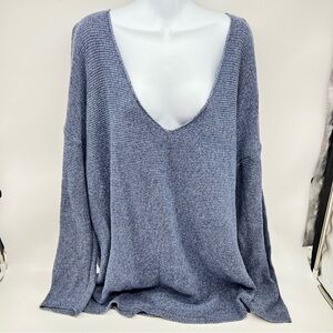 Old Navy Women’s Heathered Blue V-Neck 100% Cotton Sweater-Size XXL